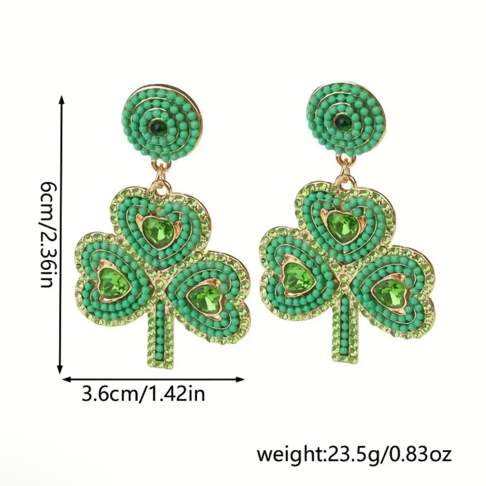 NEW Elegant Green Clover Earrings for St Patricks Day - Picture 3 of 5